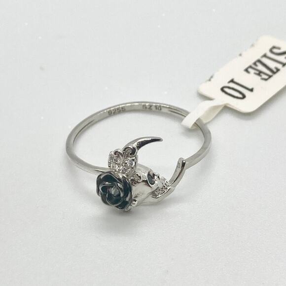 Size 10 925 Skull and Crescent Moon Rainbow Topaz Ring - Picture 4 of 11